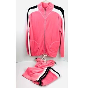 Escada Pink Stripe Velour Track Suit Two Piece